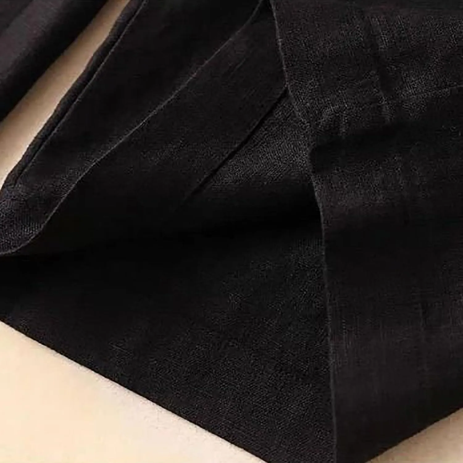 Cotton Linen Pants Women Casual Drawstring Elastic Waist Straight Leg Trousers Solid Color Lounge Pocket Pants