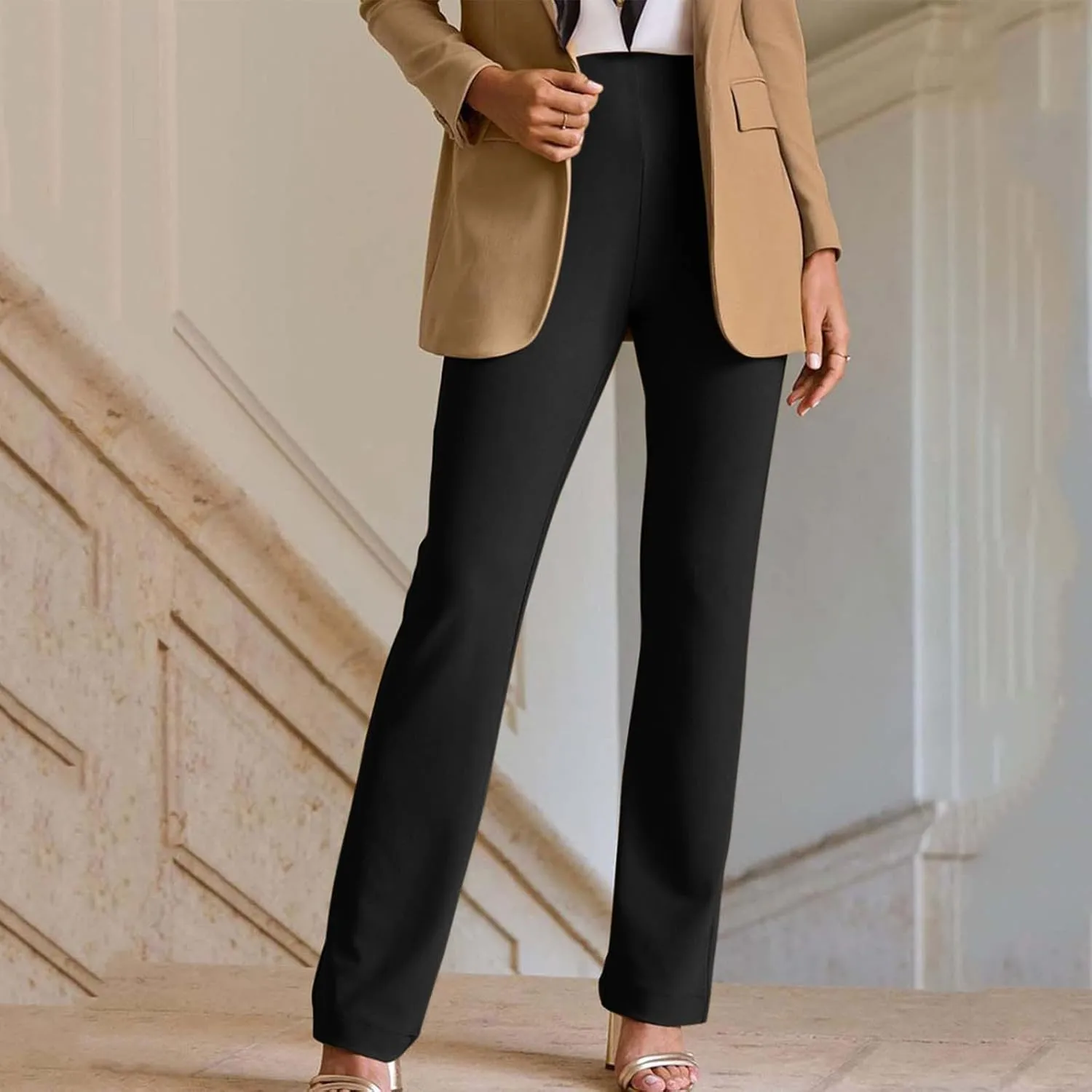 Ctreela Women High Waist Slacks Work Casual Slim Fit Dress Pants Flare Leg Bootcut Office Trousers Soft Leisure Pants