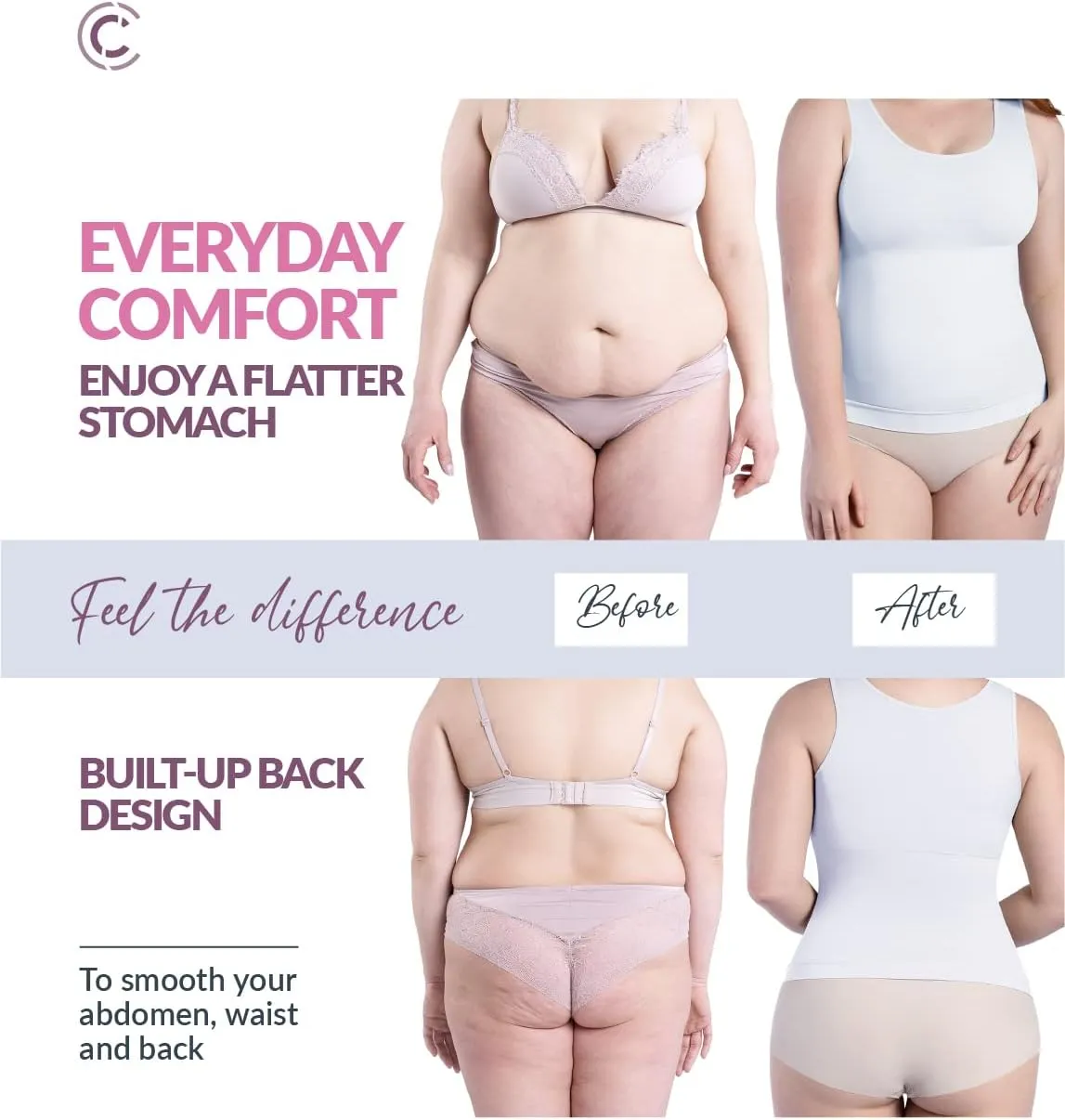 CURVEEZ Women's Shapewear Tank Top - Tummy Control Camisole - Seamless Body Shaper - Compression Top for Stomach Fupa Control
