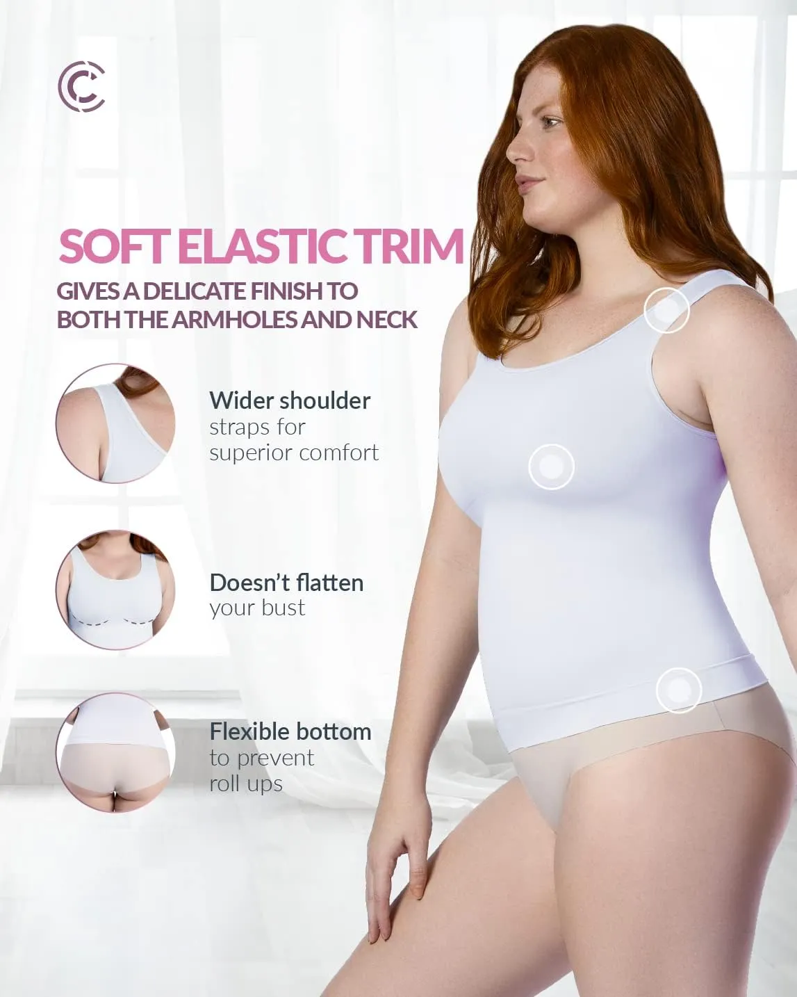 CURVEEZ Women's Shapewear Tank Top - Tummy Control Camisole - Seamless Body Shaper - Compression Top for Stomach Fupa Control
