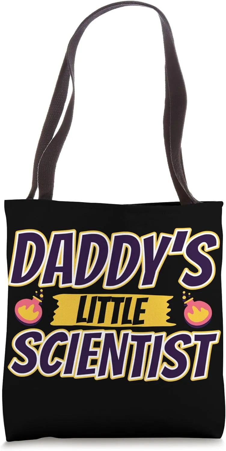 Daddy's Little Scientist glass with fire STEM Family Tee Kid Tote Bag