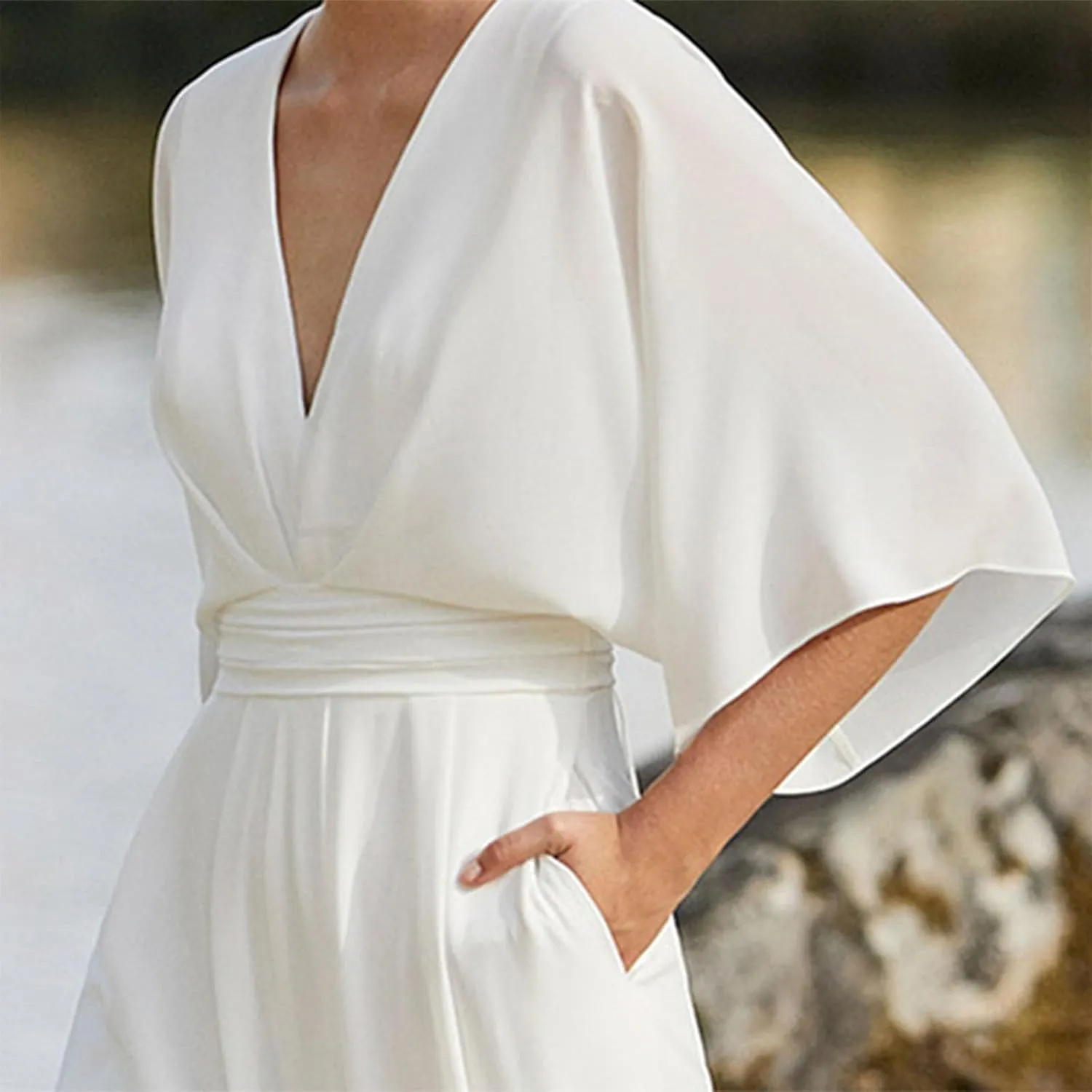 Deep V Neck Jumpsuits For Womens Casual Loose Short Sleeve Wide Leg Pants Rompers Elegant Pieced Outfits Women Cas