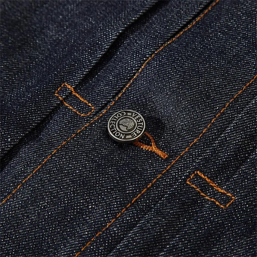 Denim Trucker Jacket Red Selvedge Jeans Clothes Japanese Retro Overalls Cowboy Coat