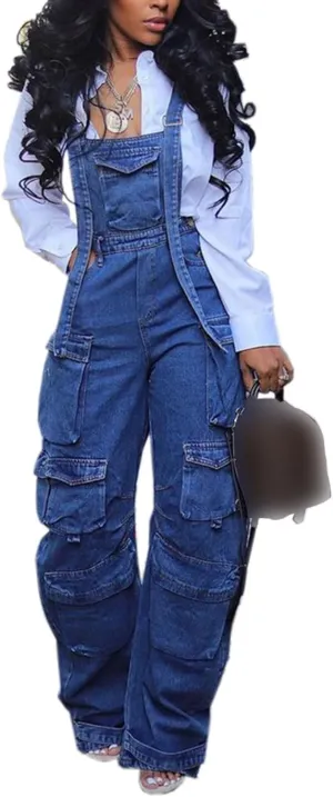 DINGANG Women's Denim Overalls Adjustable Strap Stretchy Loose Fit Jean Cargo Pants Jumpsuits with Pockets