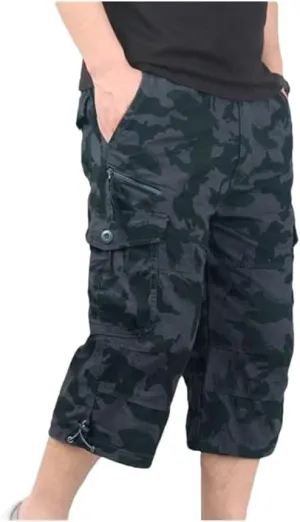 Disimlarl Men's Casual Cargo Shorts Overalls Long Length Multi Pocket Hot Breeches Pants