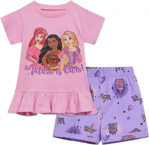 Disney Floral T-Shirt and Chambray Shorts Outfit Set Infant to Big Kid Sizes (12 Months - 14-16)