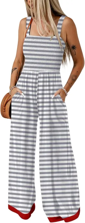 Dokotoo Women's Casual Jumpsuits Square Neck Overalls One Piece Sleeveless Wide Leg Long Pant Rompers With Pockets