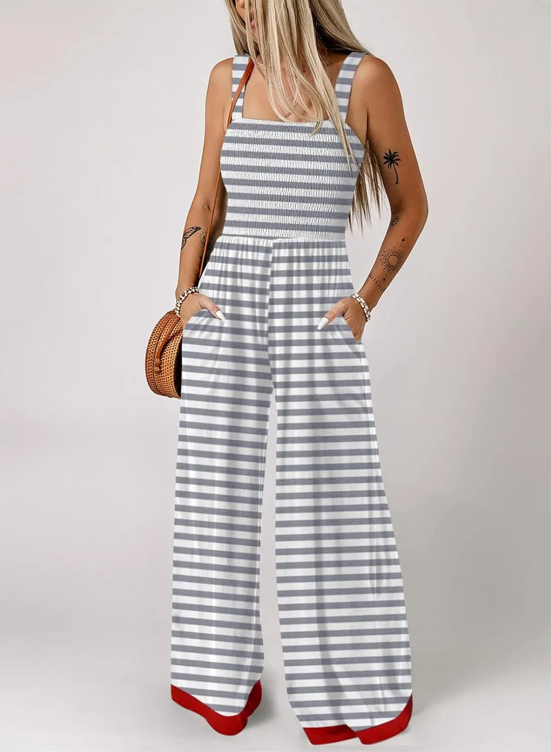 Dokotoo Women's Casual Jumpsuits Square Neck Overalls One Piece Sleeveless Wide Leg Long Pant Rompers With Pockets