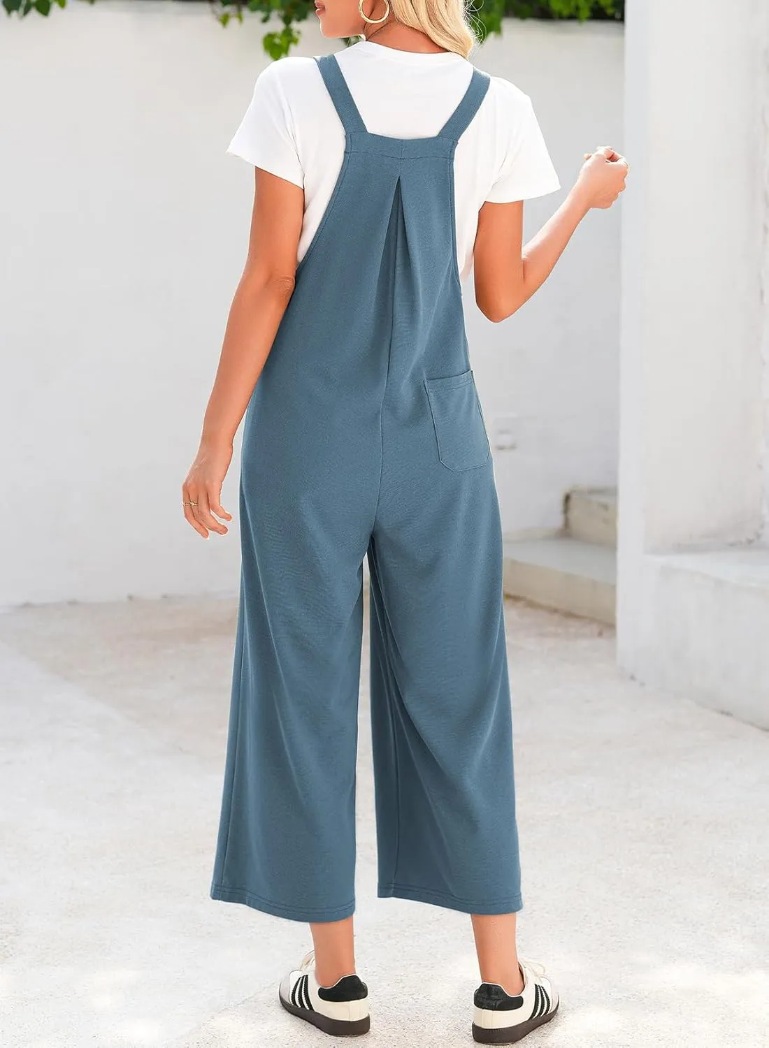 Dokotoo Women's Jumpsuits Casual Overalls One Piece Sleeveless Wide Leg Long Pant Rompers Waffle Knit Loose Fit Pockets