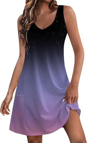 DOPOCQ Dresses for Women 2024 Casual Trendy Gradient Sleeveless Boho Sundress Summer Oversized Sexy V Neck Tank Mini Dresses