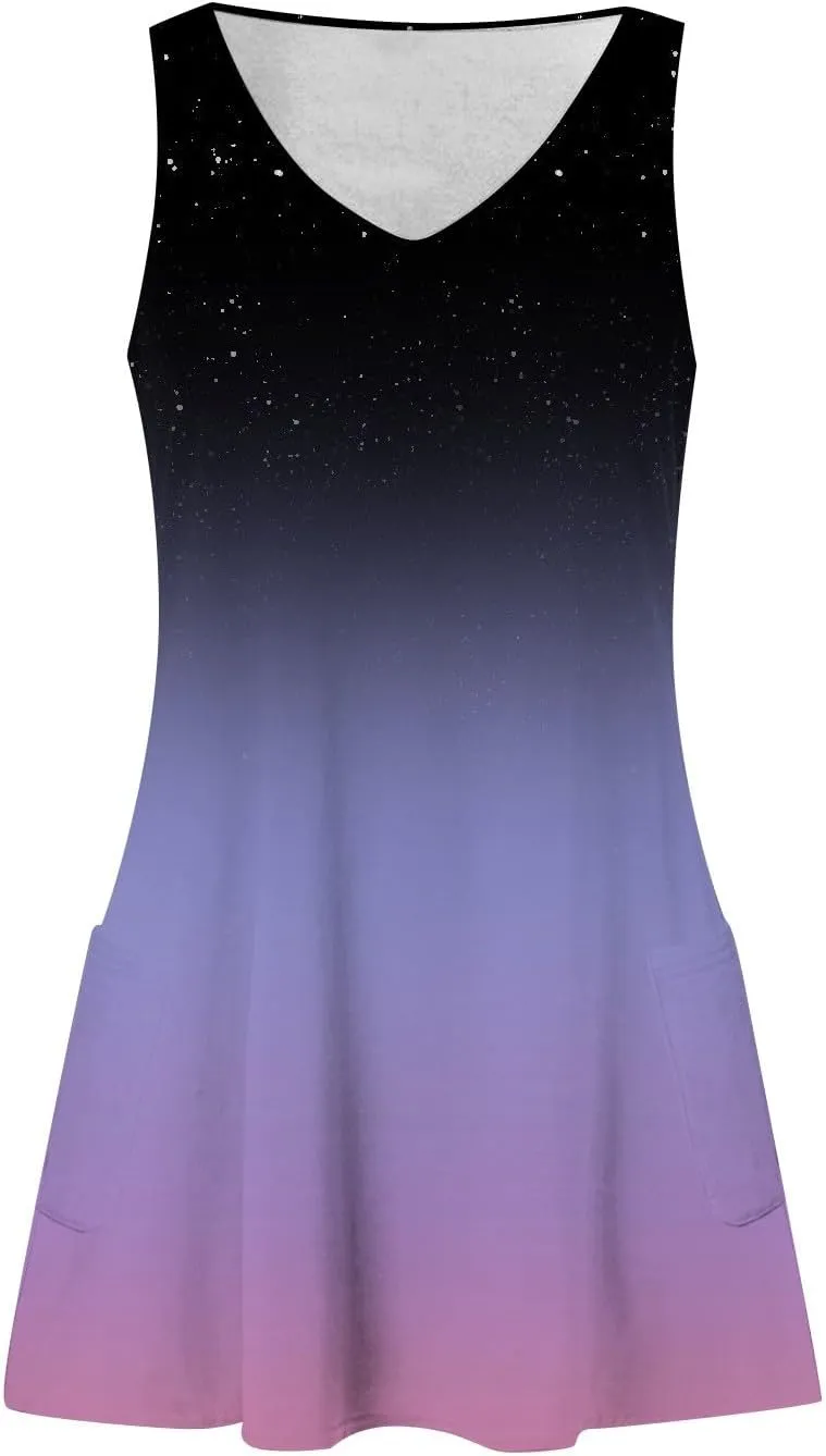DOPOCQ Dresses for Women 2024 Casual Trendy Gradient Sleeveless Boho Sundress Summer Oversized Sexy V Neck Tank Mini Dresses
