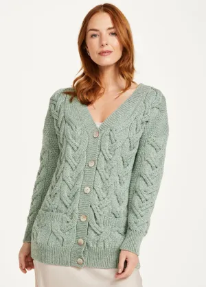 Downpatrick Ladies Aran Cardigan | Mint Green