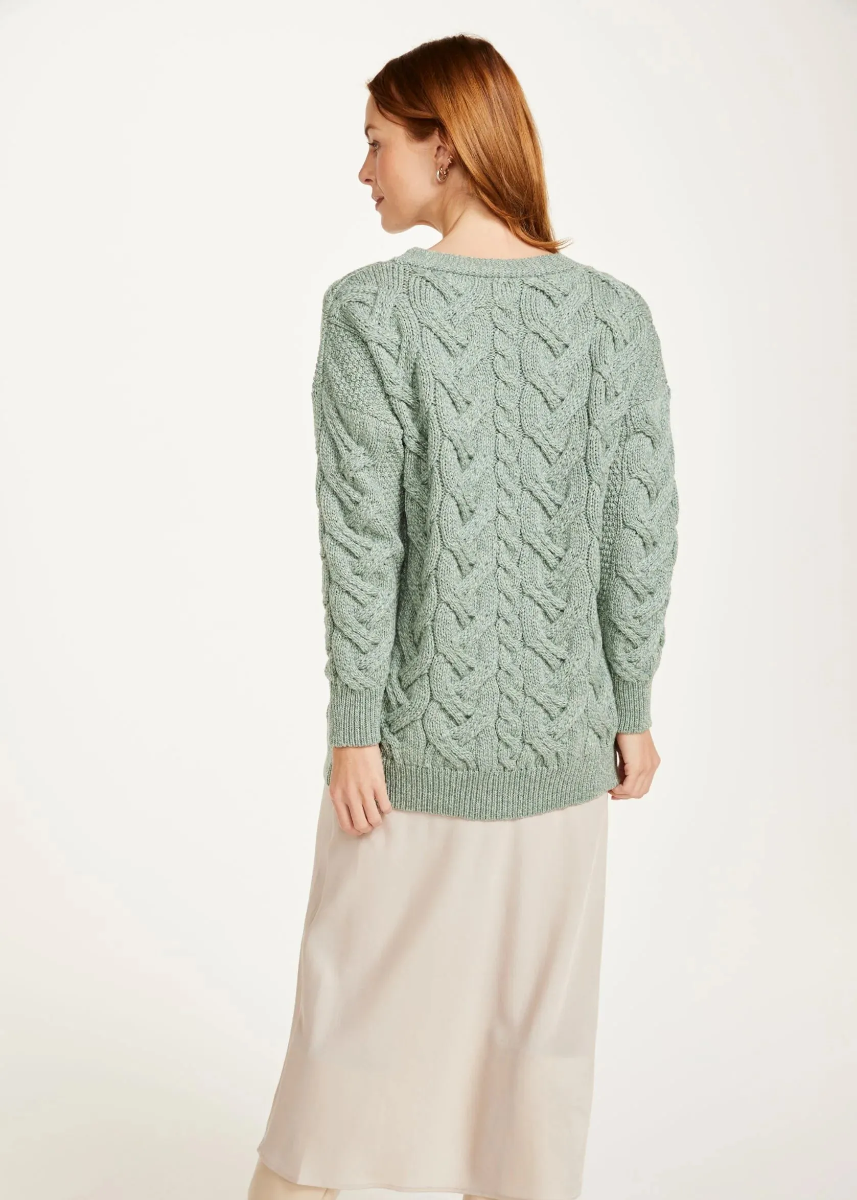 Downpatrick Ladies Aran Cardigan | Mint Green