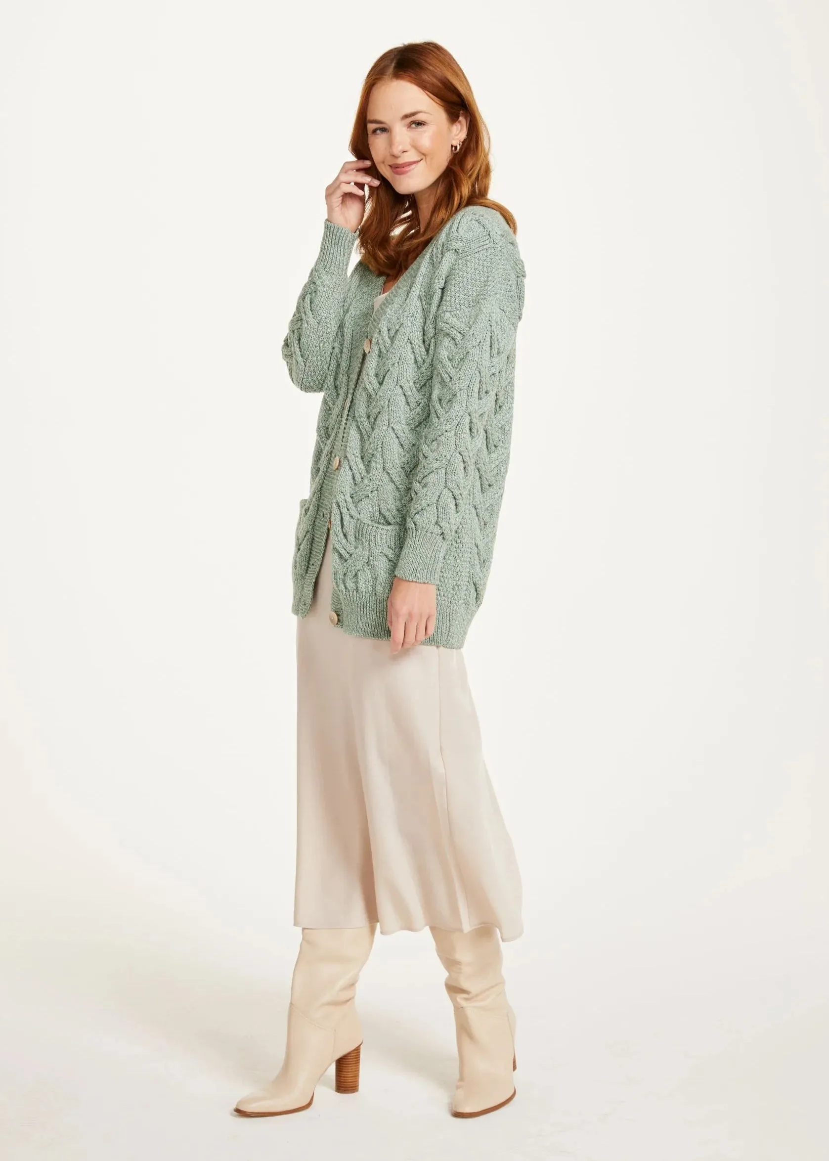 Downpatrick Ladies Aran Cardigan | Mint Green