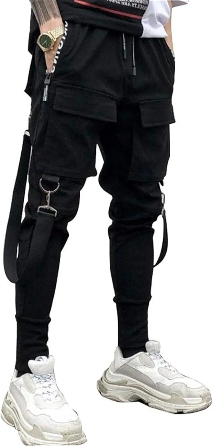 DuDubaby High Waisted Yoga Pants Men's Pockets Pencil Pants Hip Hop Patchwork Sweatpants Mens Pants Slim Fit
