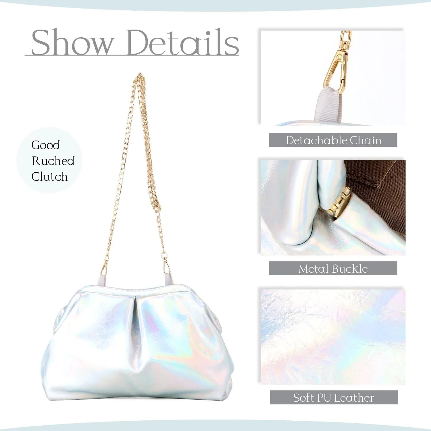 Dumpling Clutch Purse for Women Ruched Purse Bag Chic Soft Pleated Evening Handbag for Formal Wedding Party