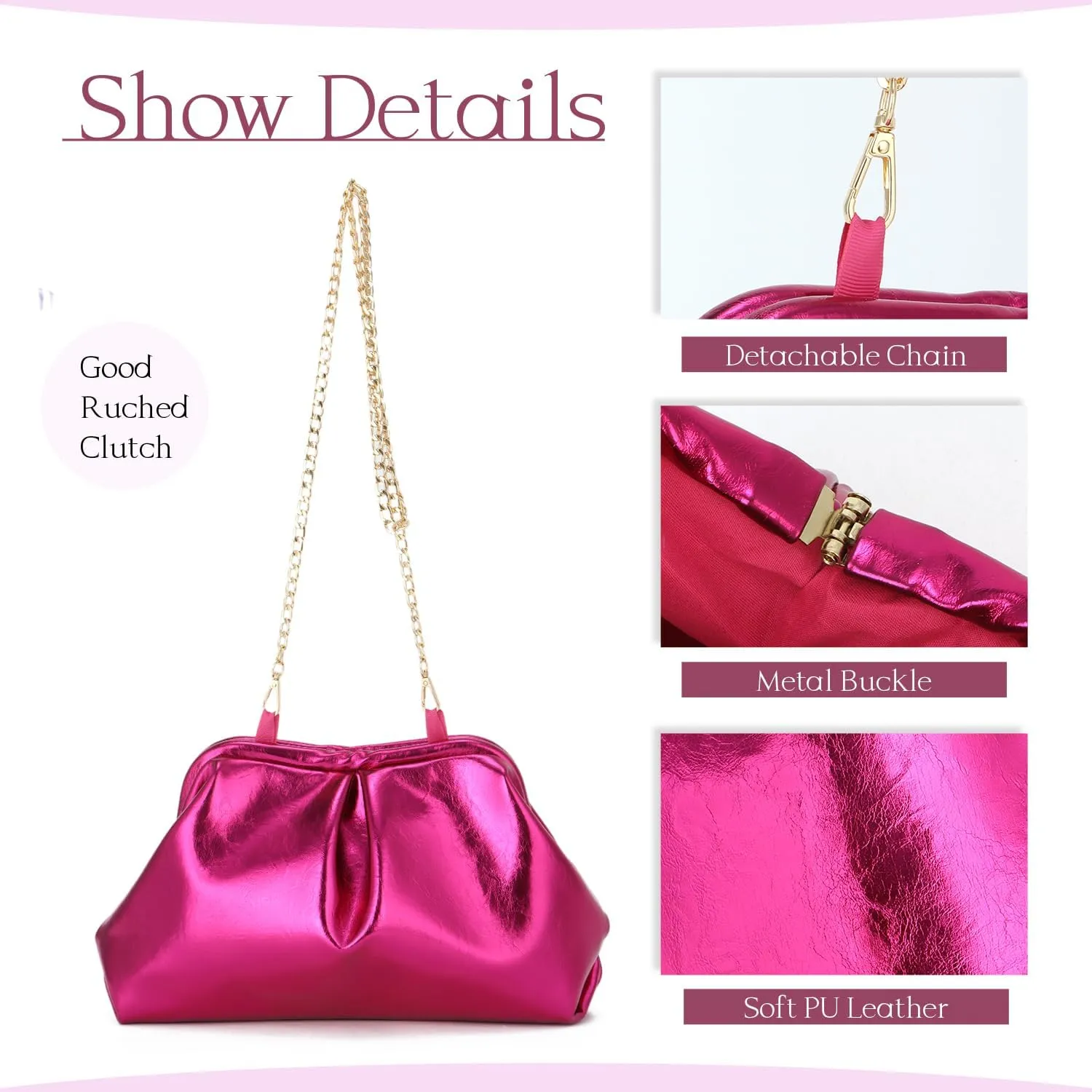 Dumpling Clutch Purse for Women Ruched Purse Bag Chic Soft Pleated Evening Handbag for Formal Wedding Party