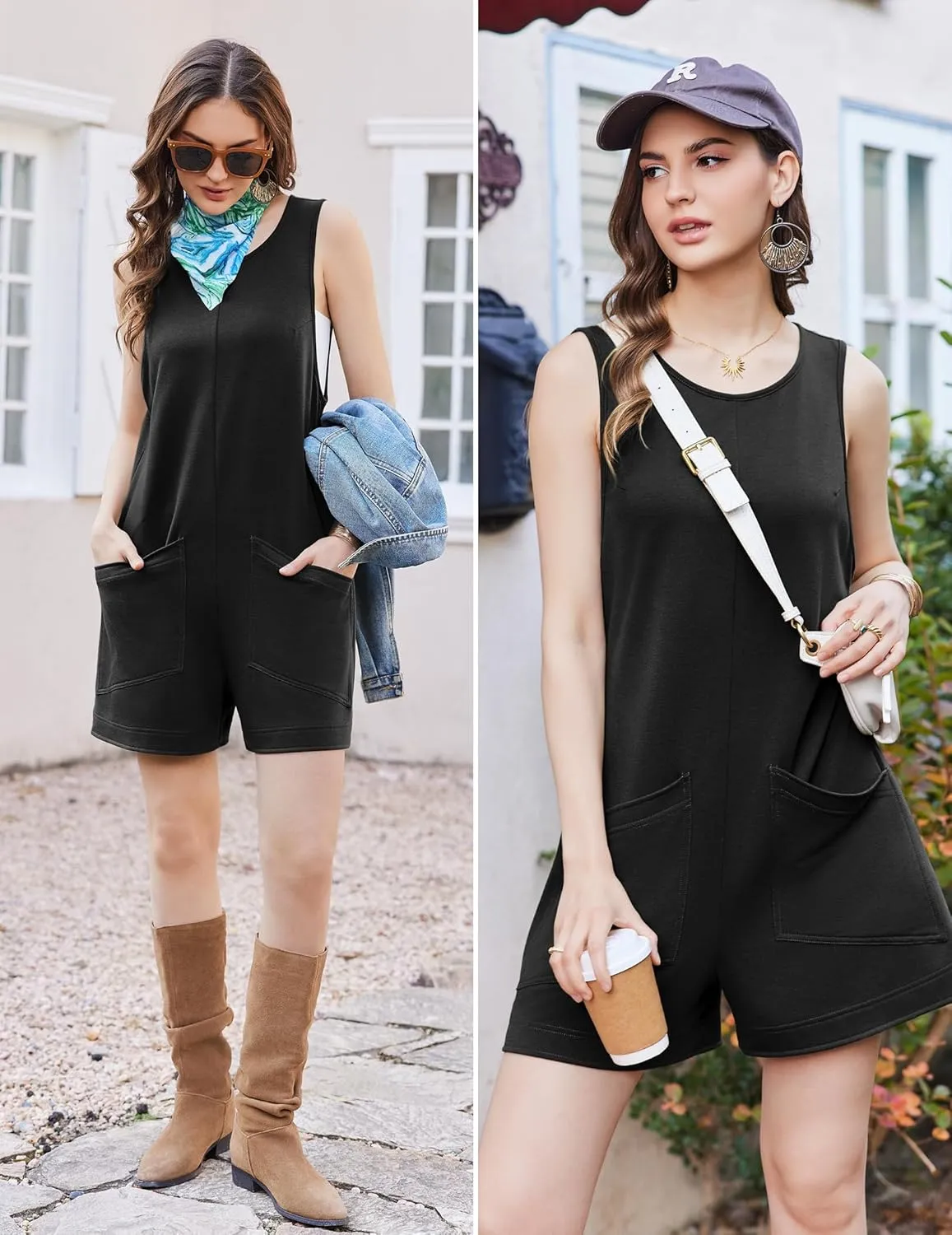 Ekouaer Womens Romper Summer Sleeveless Jumpsuit Casual Short Overalls with Pocket 2025