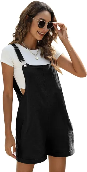 EsheSy Women's Linen Short Overalls Casual Summer Shorts Jumpsuit Rompers with Pockets