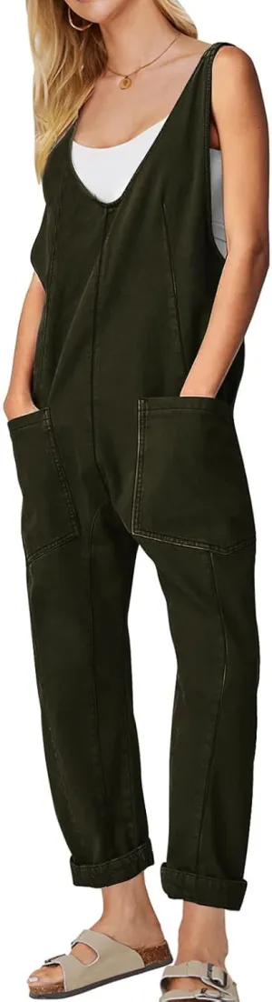 EXLURA Women Summer High Roller Denim Jumpsuits Casual Loose Beach Vacation Trendy Fashion Overalls Jeans Romper Pockets 2025