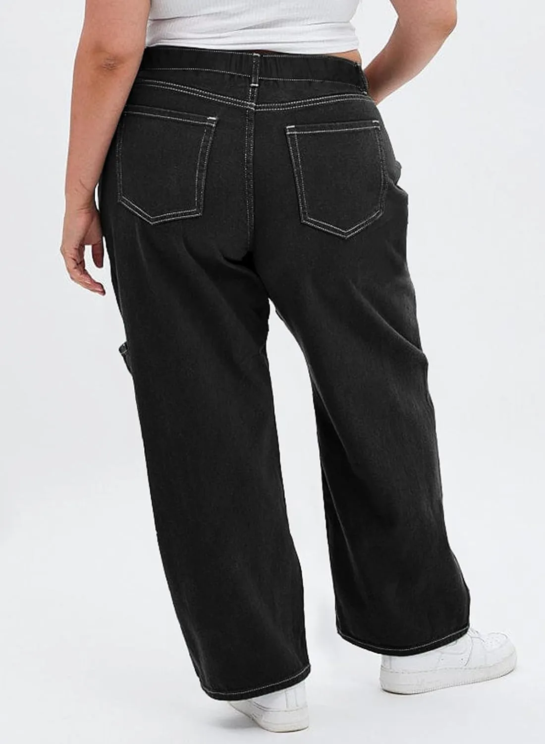 Eytino Womens Plus Size Cargo Pants High Waisted Stretch Wide Leg Baggy Pants Casual Trousers with Pockets(1X-5X)