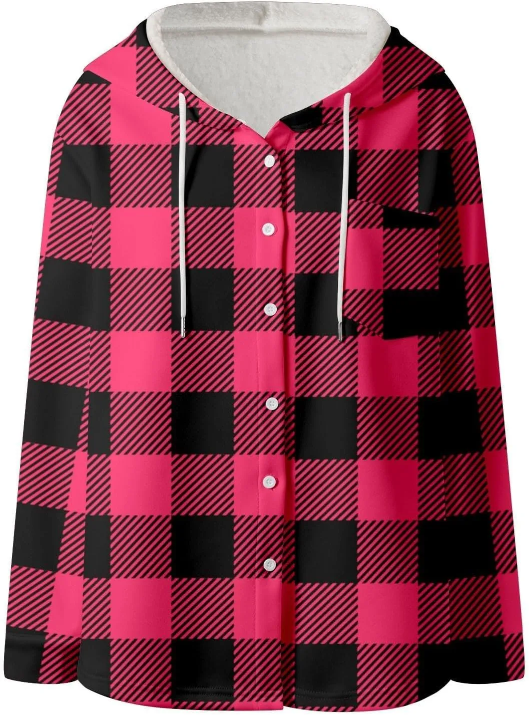 Fleece Hoodies For Women Warm Print Sweatshirt Button Lined Drawstring Hooded Jacket Coat