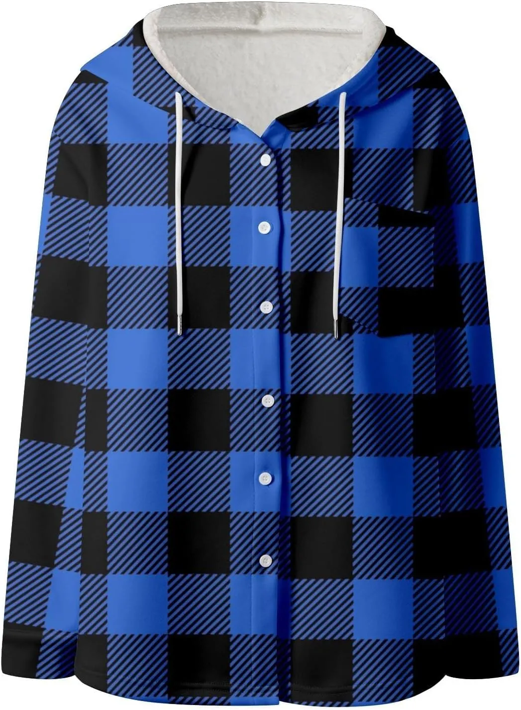 Fleece Hoodies For Women Warm Print Sweatshirt Button Lined Drawstring Hooded Jacket Coat