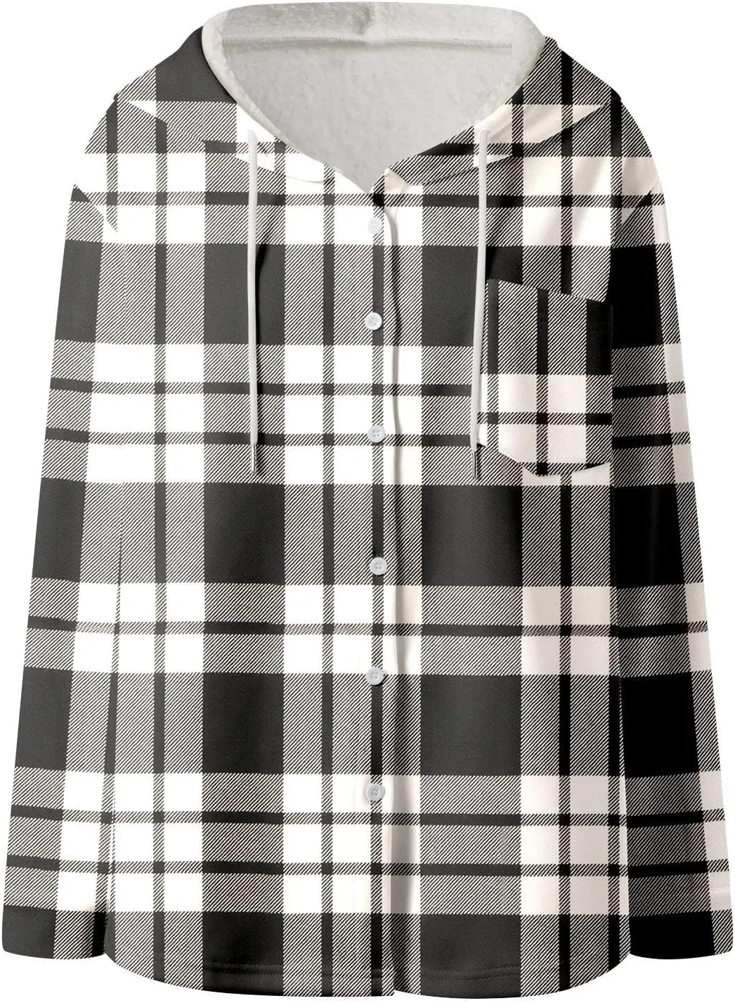 Fleece Hoodies For Women Warm Print Sweatshirt Button Lined Drawstring Hooded Jacket Coat