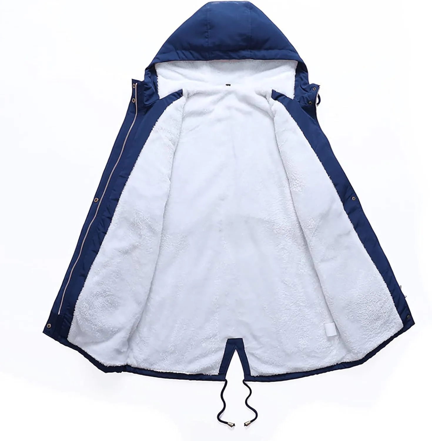 Fleece Lined Winter Jacket Women Drawstring Waist Jacket Hooded Down Coat Plus Size Warm Jacket Military Anorak Jacket