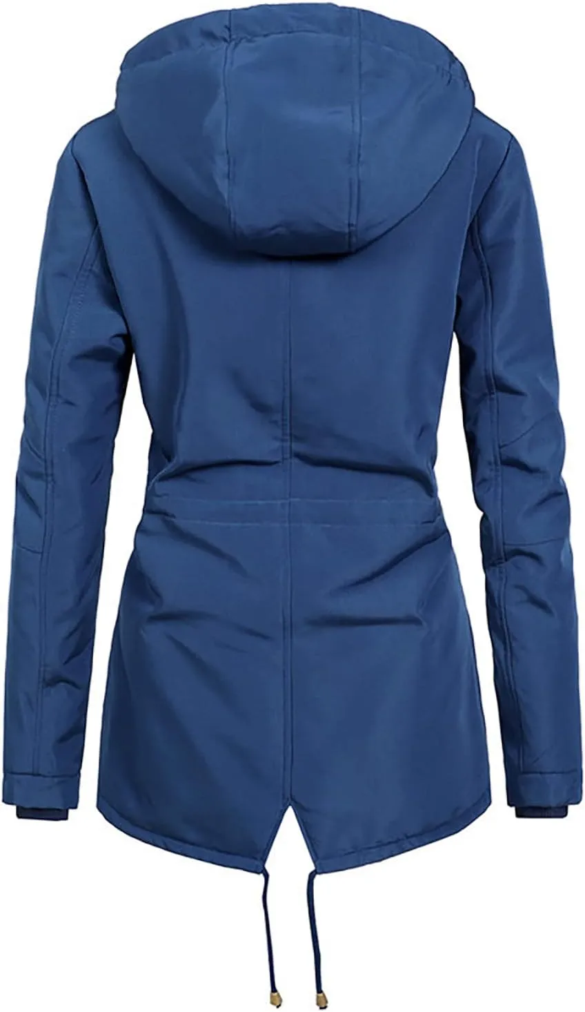 Fleece Lined Winter Jacket Women Drawstring Waist Jacket Hooded Down Coat Plus Size Warm Jacket Military Anorak Jacket
