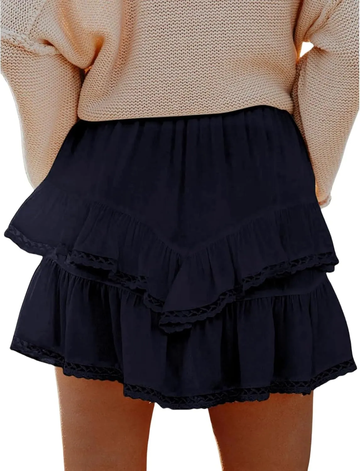 Flowy Boho Skorts for Women, High Waist Ruffle Tiered Mini Skirts with Built, Crochet, Cute Versatile Shorts