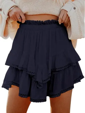 Flowy Boho Skorts for Women, High Waist Ruffle Tiered Mini Skirts with Built, Crochet, Cute Versatile Shorts