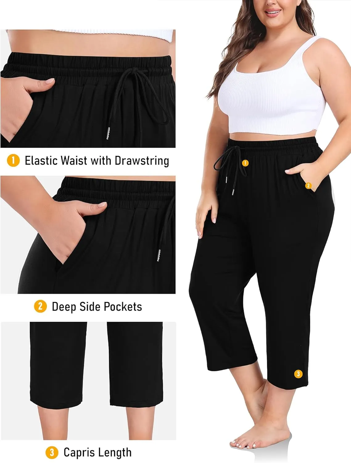 FOREYOND Plus Size Capri Pants for Women Loose Fit Yoga Pants Wide Leg Drawstring Sweat Pants Active Casual with Pockets