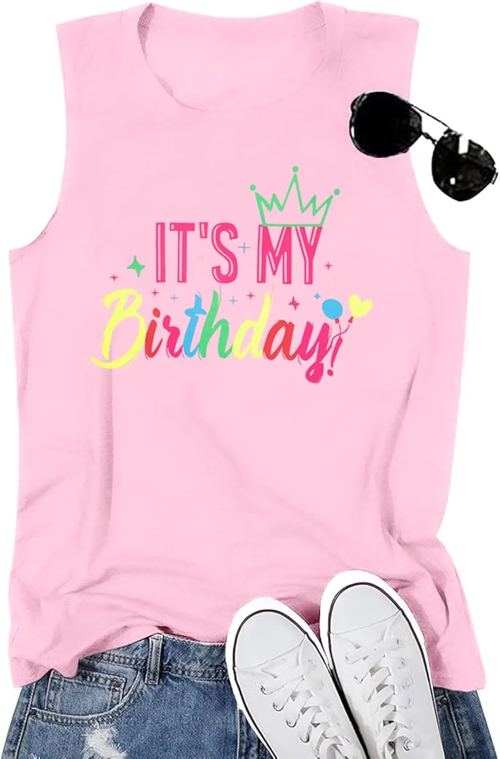 FRYAID Birthday Tank Top Women Funny It's My Birthday Graphic Shirt Beach Party Gifts Summer Vacation Outfit Sleeveless Top