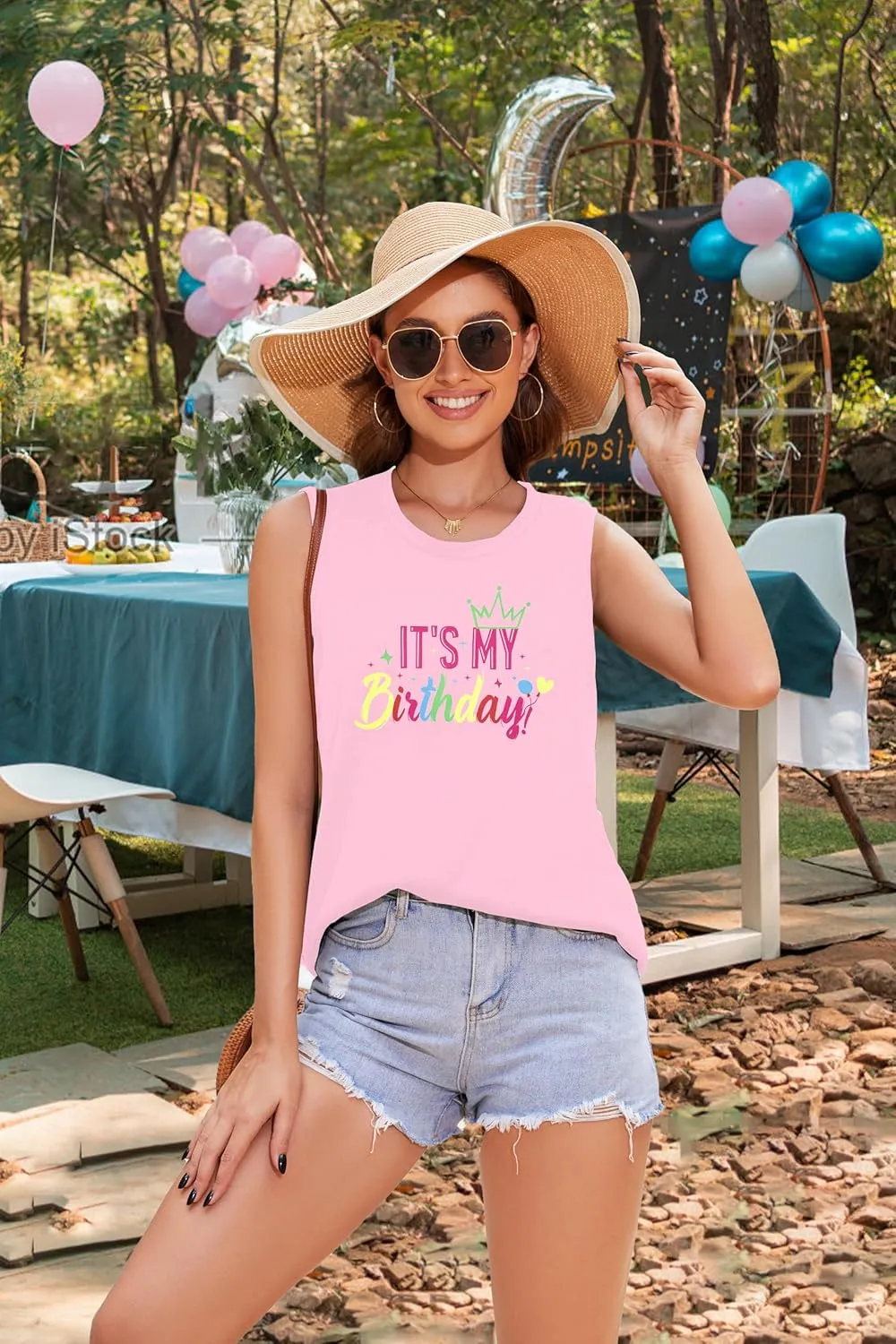 FRYAID Birthday Tank Top Women Funny It's My Birthday Graphic Shirt Beach Party Gifts Summer Vacation Outfit Sleeveless Top