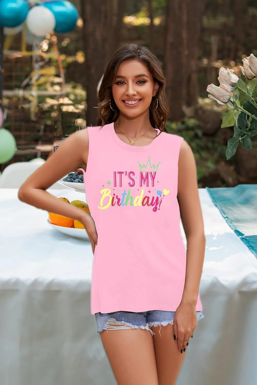 FRYAID Birthday Tank Top Women Funny It's My Birthday Graphic Shirt Beach Party Gifts Summer Vacation Outfit Sleeveless Top