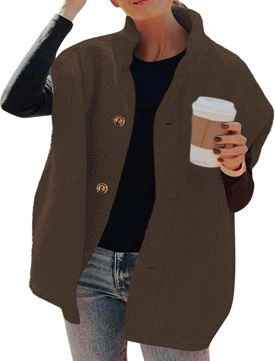 Fuzzy Fleece Vest for Women Casual Plus Size Button Down Sleeveless Jackets Loose Winter Warm Sherpa Vests Coat with Pockets