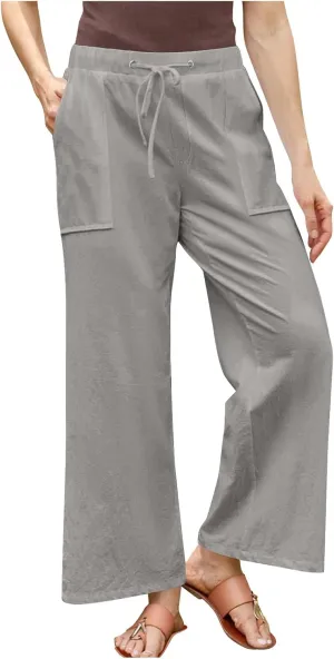 FZYLQY Wide Leg Linen Pants Women Summer Casual 2025 Drawstring High Waisted Trousers with Pockets Plus Size Comfy Pants