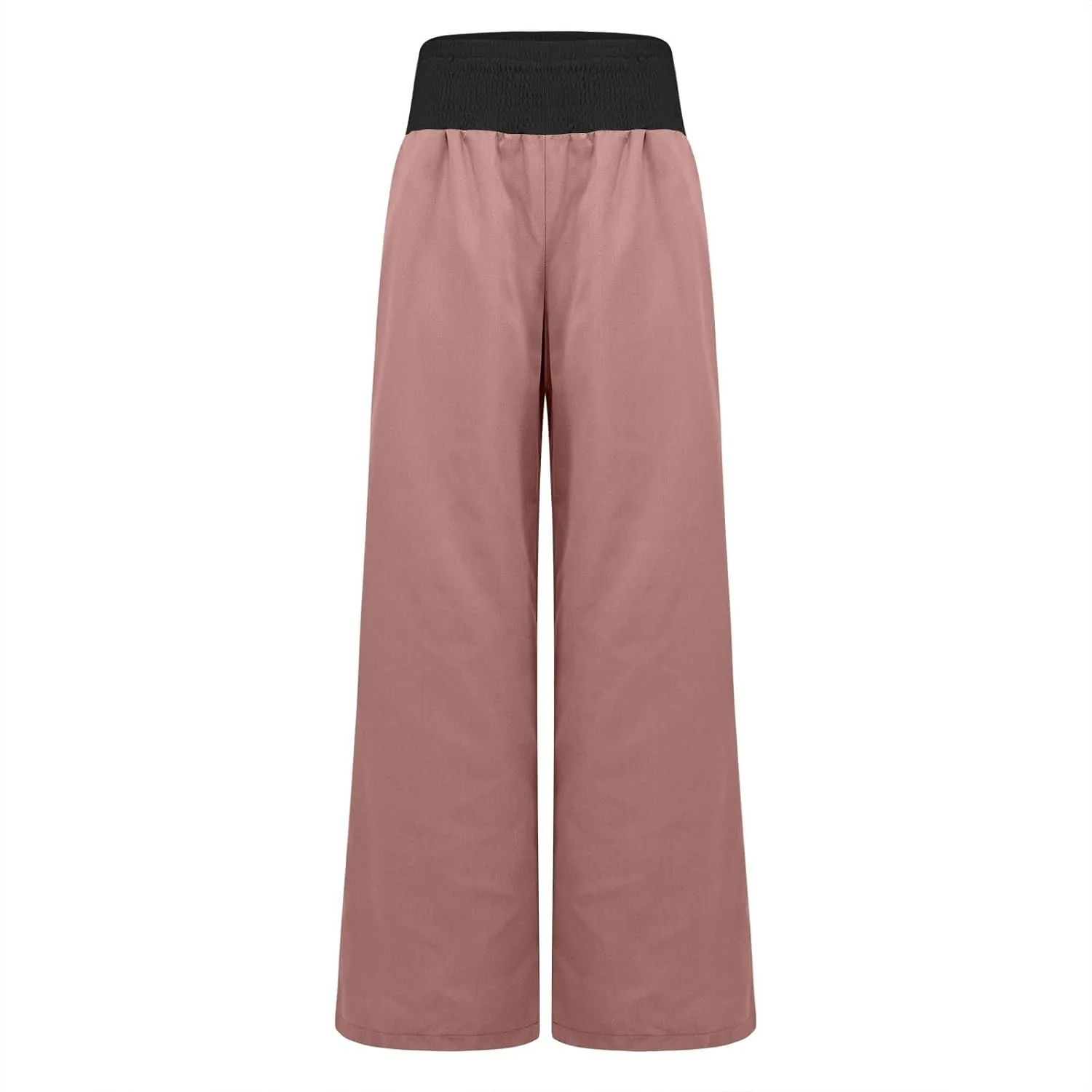 FZYLQY Womens Linen Pants 2025 Summer Loose Fit Comfy Casual Pants Colorblock Smocked Waist Beach Trouser Pants with Pockets
