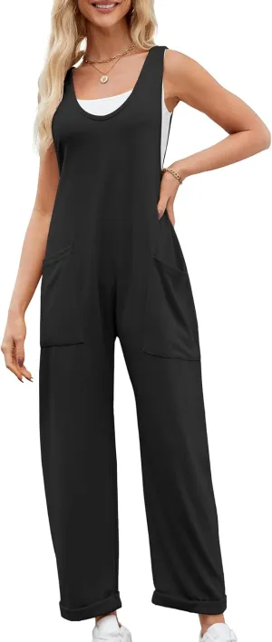 Gardenwed Women's Casual Loose Fit Overalls, Sleeveless Wide Leg Jumpsuit with Pockets