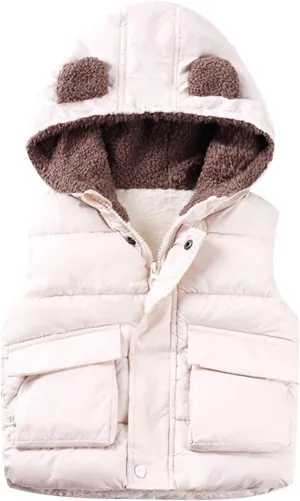 Girls Size 12 Coat Boys And Girls Fall And Winter Bear Padded Hooded Vest Zipper Cotton Jacket (Beige, 12-18 Months)