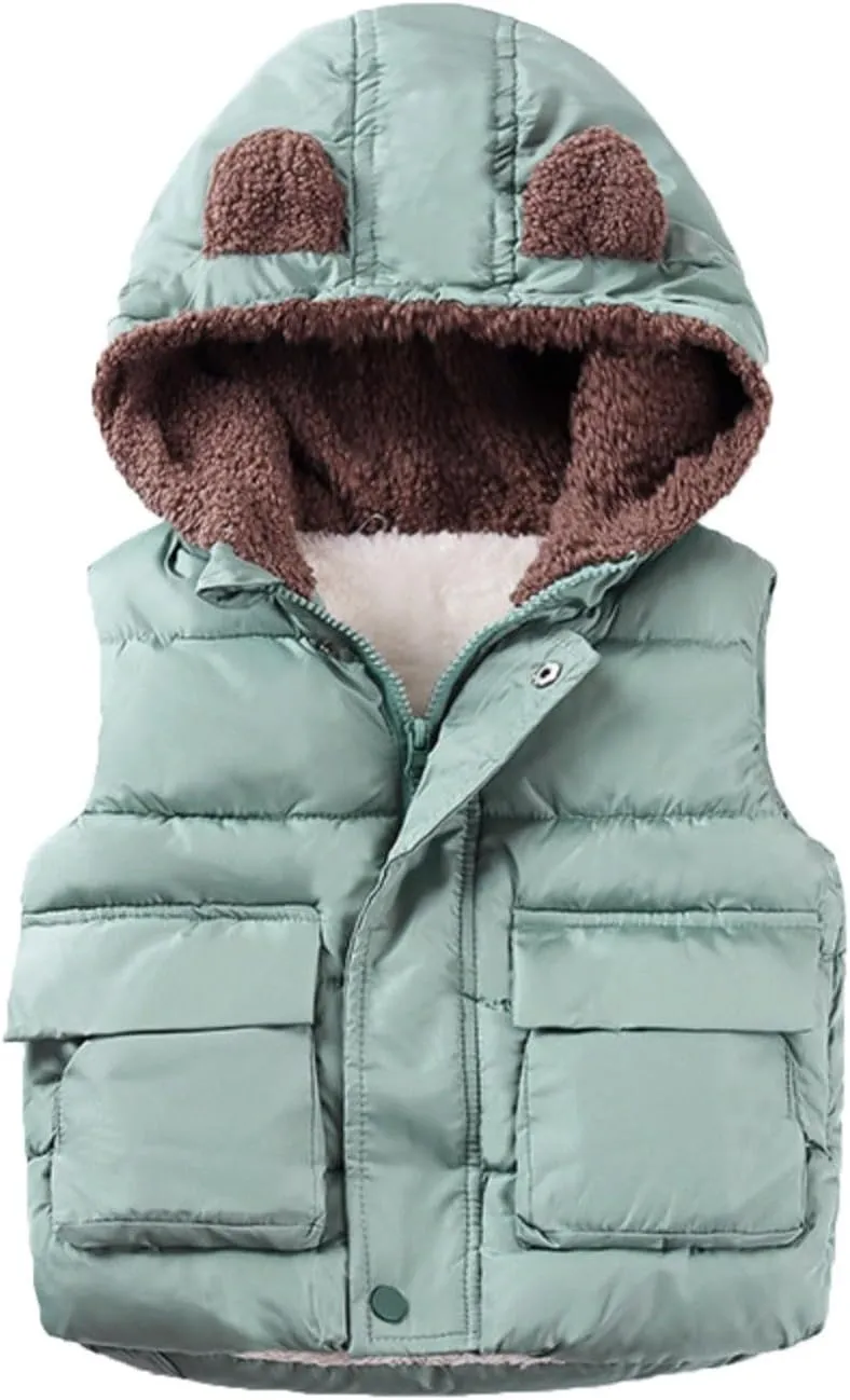 Girls Size 12 Coat Boys And Girls Fall And Winter Bear Padded Hooded Vest Zipper Cotton Jacket (Green, 12-18 Months)