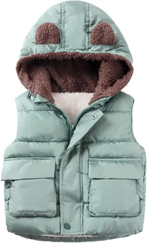 Girls Size 12 Coat Boys And Girls Fall And Winter Bear Padded Hooded Vest Zipper Cotton Jacket (Green, 12-18 Months)
