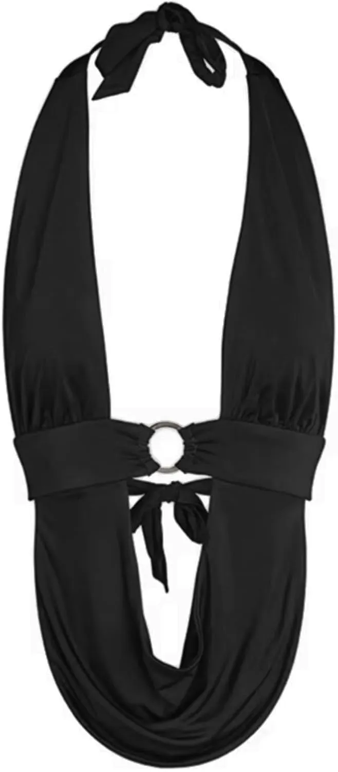 Goth Top Women Sexy V Neck Halter Punk Rock Clothes Grunge Open Back Sleeveless Vest Tank Top Party Club Outfit
