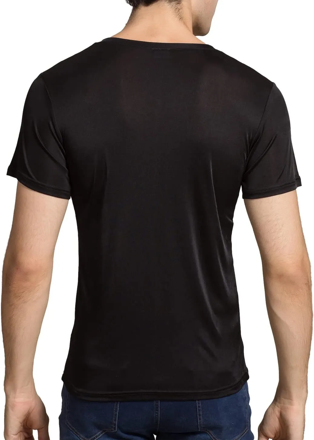 Grenasasilk Mens Mulberry Silk T-Shirts Short Sleeve Pure Silk Dress Tee Shirts Breathable & Moisture V-Neck Undershirt Top