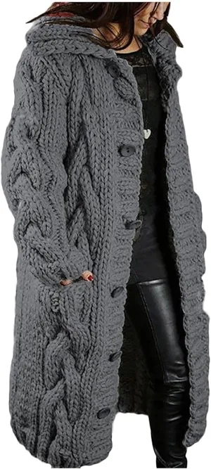 Heavyweight Hoodless Sweaters for Womon Oversized Coat Long Open Front Chunky Knit Sweater Cardigans Jackets