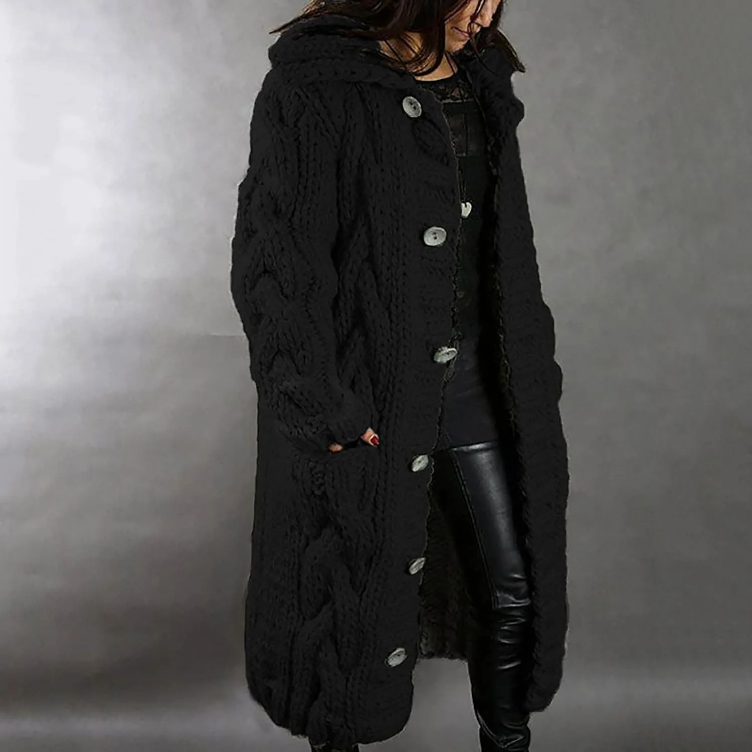 Heavyweight Hoodless Sweaters for Womon Oversized Coat Long Open Front Chunky Knit Sweater Cardigans Jackets