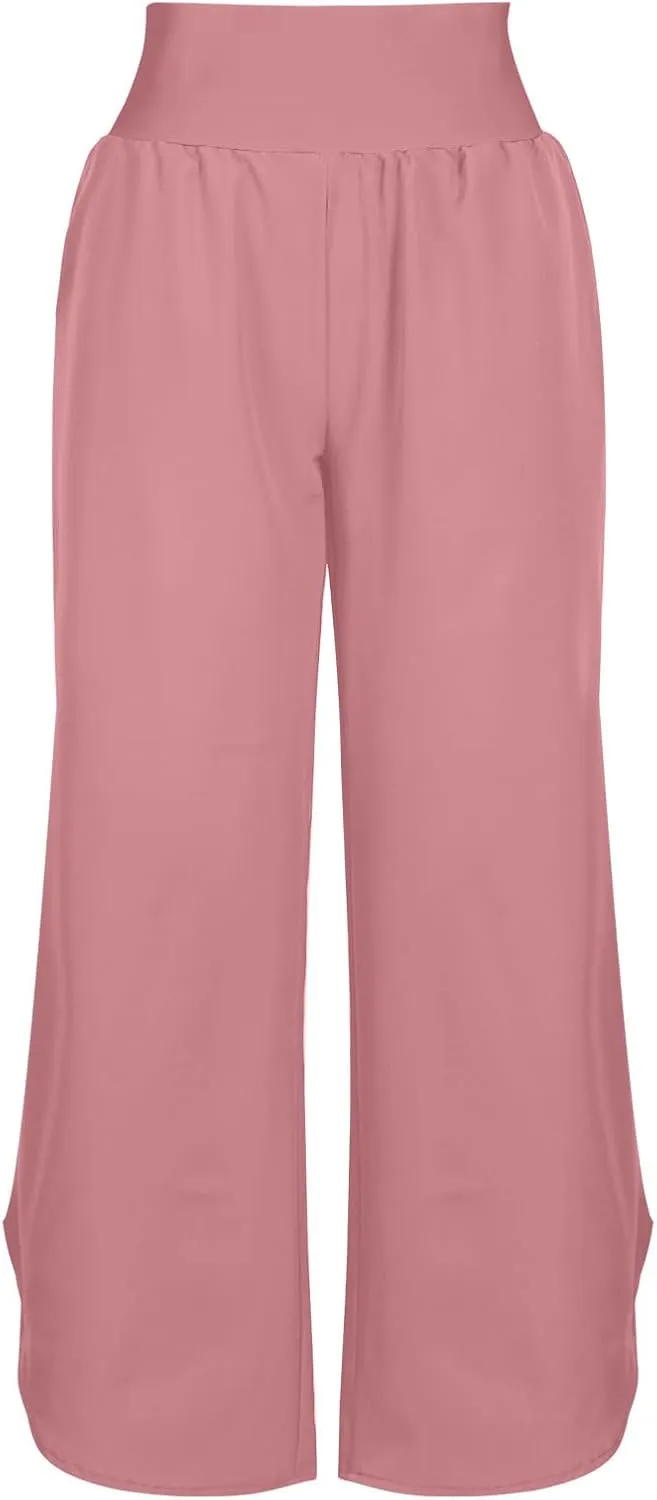 High Waist Capri Pants for Women Wide Leg Flowy Cropped Trousers Slim Fit Slit Hem Capris Casual Summer Crop