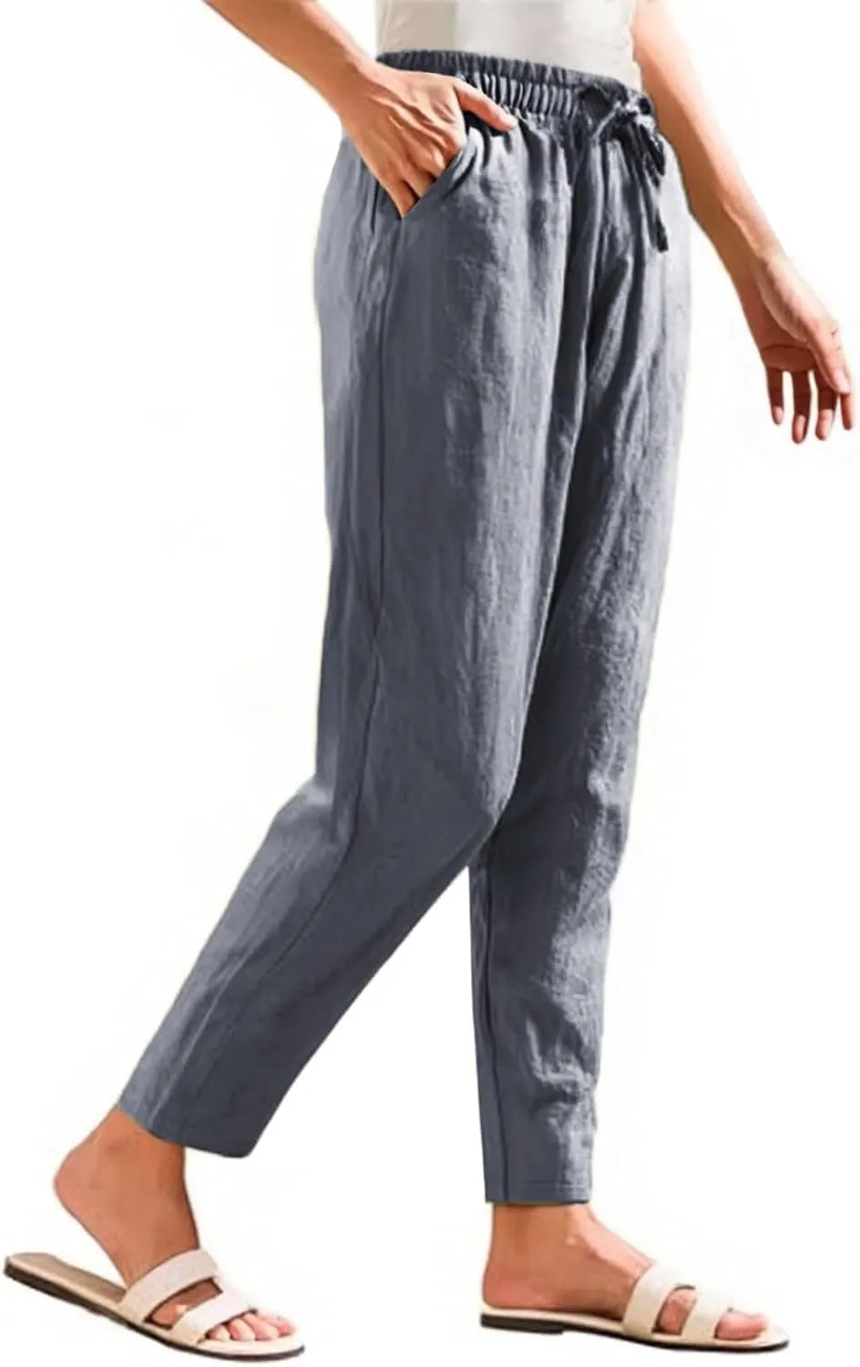 High Waisted Linen Pants Women Straight Leg Summer Trousers, Cotton Pants for Women Lounge Cotton Workout