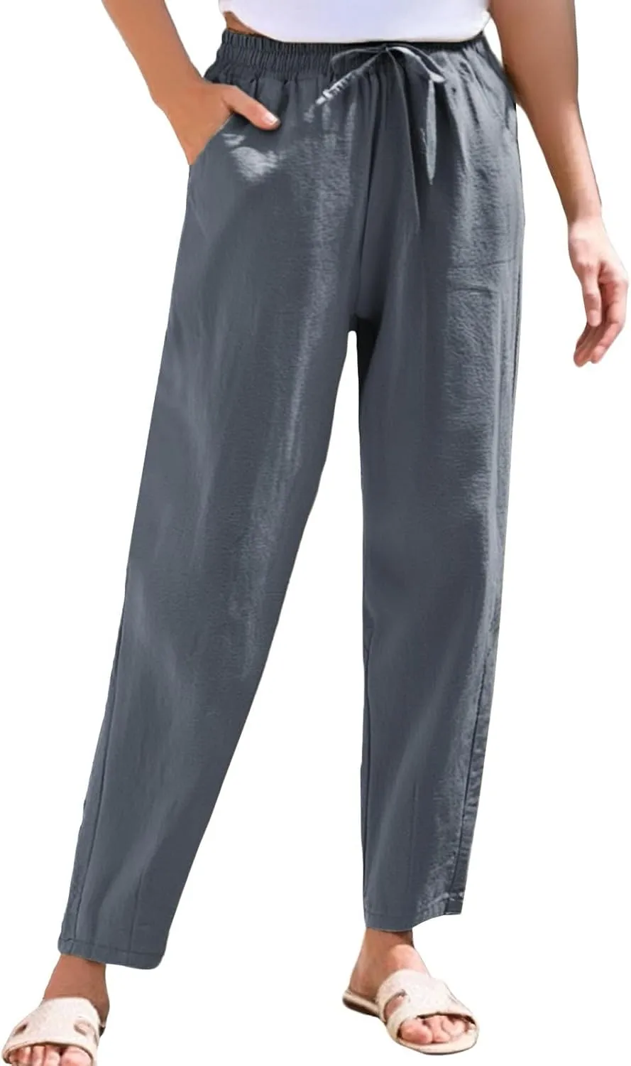 High Waisted Linen Pants Women Straight Leg Summer Trousers, Cotton Pants for Women Lounge Cotton Workout